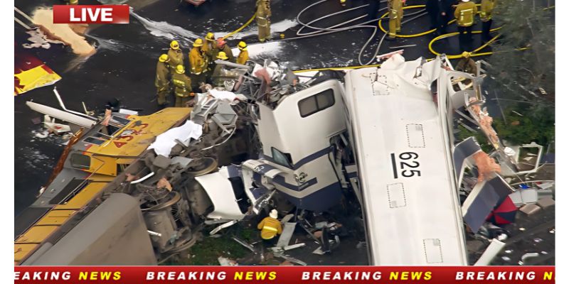 Breaking new screen, firefighters working at the scene if a truck and train collision 